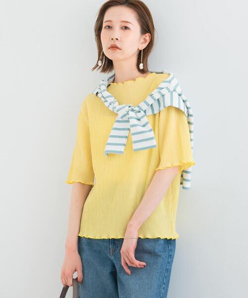 セール】ボートネックシアープリーツプルオーバー（Tシャツ/カットソー