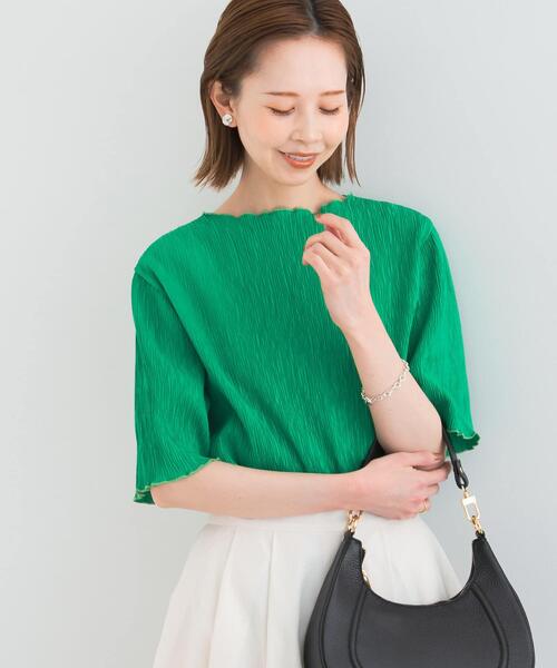 URBAN RESEARCH ROSSO WOMEN（アーバンリサーチ　ロッソ）の「ボートネックシアープリーツプルオーバー（Tシャツ/カットソー・レディース・ブラック/ホワイト/グリーン/イエロー・FREE）」の4枚目の写真