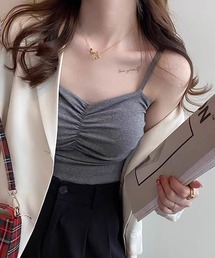 Lace Ladies | フロントギャザー カップ付き ハートネック コンパクト キャミソール(キャミソール)