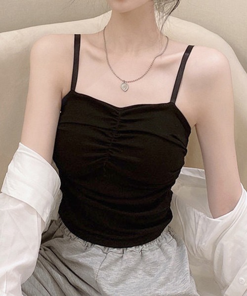 Lace Ladies（レースレディース）の「フロントギャザー カップ付き ハートネック コンパクト キャミソール（キャミソール・レディース・グレー/ブラック/ホワイト・FREE）」の7枚目の写真