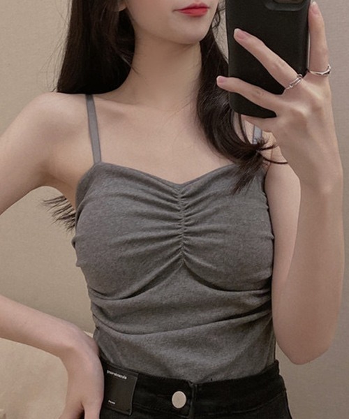 Lace Ladies（レースレディース）の「フロントギャザー カップ付き ハートネック コンパクト キャミソール（キャミソール・レディース・グレー/ブラック/ホワイト・FREE）」の9枚目の写真