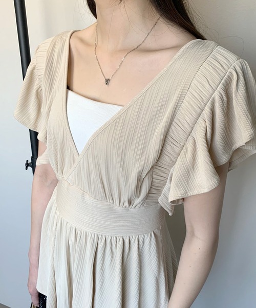 セール】両Vネック袖フリルペプラムチュニック（Tシャツ
