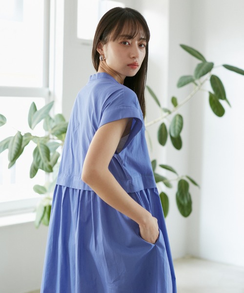 VIS（ビス）の「【洗える】フレンチスリーブロングシャツワンピース（ワンピース・レディース・ピンク/ホワイト/ブルー/ブラック・FREE）」の11枚目の写真