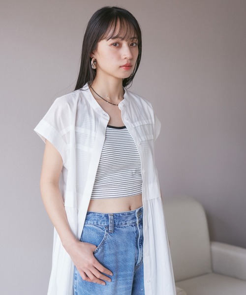 VIS（ビス）の「【洗える】フレンチスリーブロングシャツワンピース（ワンピース・レディース・ピンク/ホワイト/ブルー/ブラック・FREE）」の15枚目の写真