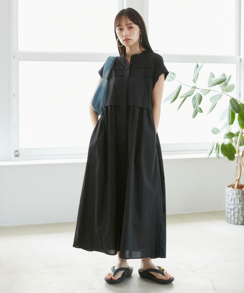 VIS（ビス）の「【洗える】フレンチスリーブロングシャツワンピース（ワンピース・レディース・ピンク/ホワイト/ブルー/ブラック・FREE）」の21枚目の写真