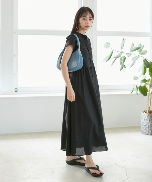 VIS（ビス）の「【洗える】フレンチスリーブロングシャツワンピース（ワンピース・レディース・ピンク/ホワイト/ブルー/ブラック・FREE）」の22枚目の写真