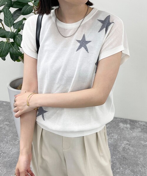 fredy emue（フレディエミュ）の「ラメ星ジャガードニット（ニット/セーター・レディース・ライトグレー/オフホワイト/ベージュ・38）」の14枚目の写真