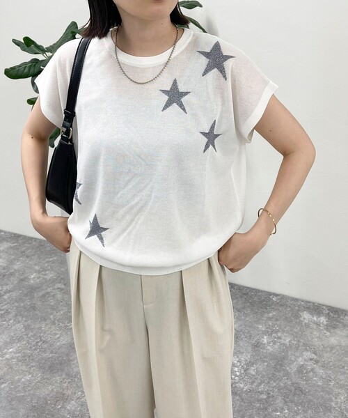 fredy emue（フレディエミュ）の「ラメ星ジャガードニット（ニット/セーター・レディース・ライトグレー/オフホワイト/ベージュ・38）」の16枚目の写真