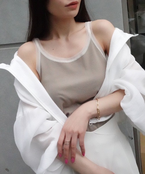 CORNERS（コーナーズ）の「チュールトリムリブタンク（タンクトップ・レディース・オフホワイト/ブラック/グレイッシュベージュ・M）」の3枚目の写真