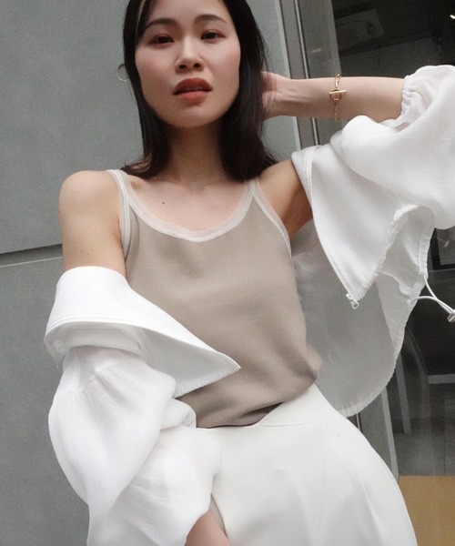 CORNERS（コーナーズ）の「チュールトリムリブタンク（タンクトップ・レディース・オフホワイト/ブラック/グレイッシュベージュ・M）」の5枚目の写真