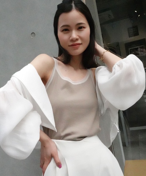 CORNERS（コーナーズ）の「チュールトリムリブタンク（タンクトップ・レディース・オフホワイト/ブラック/グレイッシュベージュ・M）」の6枚目の写真