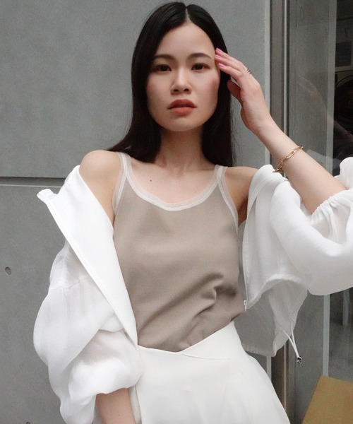 CORNERS（コーナーズ）の「チュールトリムリブタンク（タンクトップ・レディース・オフホワイト/ブラック/グレイッシュベージュ・M）」の8枚目の写真