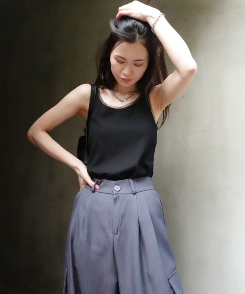 CORNERS（コーナーズ）の「チュールトリムリブタンク（タンクトップ・レディース・オフホワイト/ブラック/グレイッシュベージュ・M）」の16枚目の写真