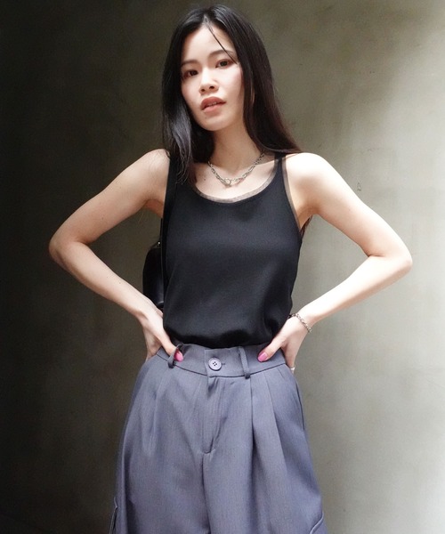 CORNERS（コーナーズ）の「チュールトリムリブタンク（タンクトップ・レディース・オフホワイト/ブラック/グレイッシュベージュ・M）」の17枚目の写真