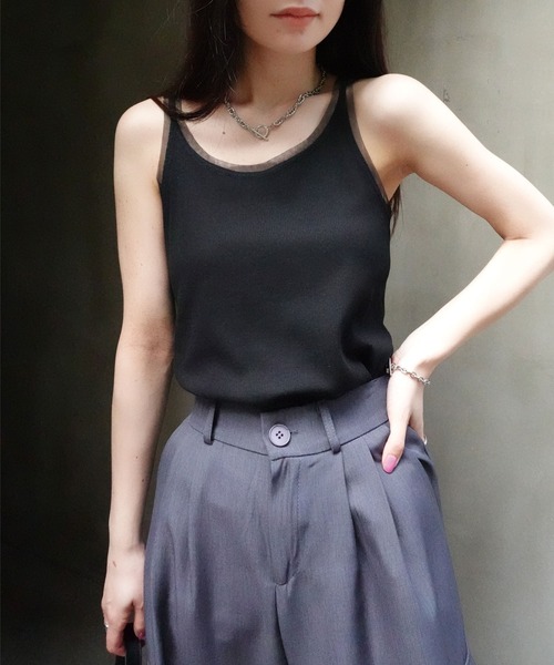 CORNERS（コーナーズ）の「チュールトリムリブタンク（タンクトップ・レディース・オフホワイト/ブラック/グレイッシュベージュ・M）」の18枚目の写真