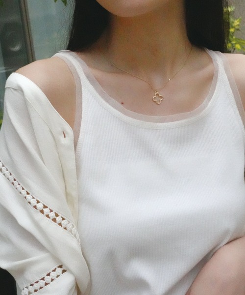 CORNERS（コーナーズ）の「チュールトリムリブタンク（タンクトップ・レディース・オフホワイト/ブラック/グレイッシュベージュ・M）」の9枚目の写真