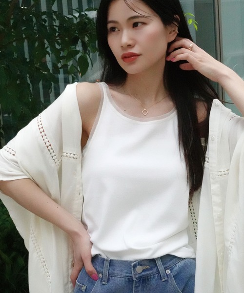 CORNERS（コーナーズ）の「チュールトリムリブタンク（タンクトップ・レディース・オフホワイト/ブラック/グレイッシュベージュ・M）」の12枚目の写真