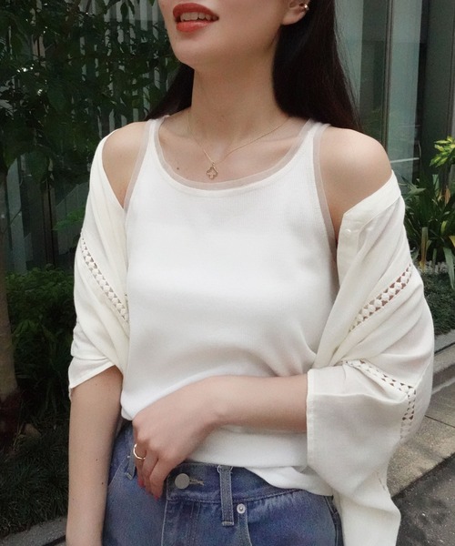 CORNERS（コーナーズ）の「チュールトリムリブタンク（タンクトップ・レディース・オフホワイト/ブラック/グレイッシュベージュ・M）」の13枚目の写真