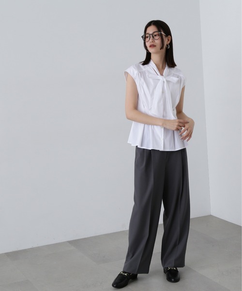 N.（N. Natural Beauty Basic）（エヌエヌナチュラルビューティーベーシック）の「◆【Femme fatale】ウエストタックボウタイブラウス（シャツ/ブラウス・レディース・ブルー/ホワイト系その他/オフホワイト・MEDIUM）」の9枚目の写真