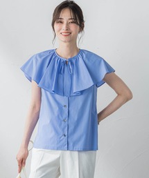 【一部店舗&WEB限定】ケープカラーノースリーブブラウス≪洗濯機で洗える≫