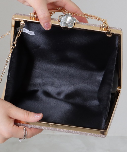 鑑定済み品 PRADA パーティーバッグ ハンドバッグ レース チェーン がま口 niana 2way刺繍スクエアがま口クラッチバッグ パーティーバッグ