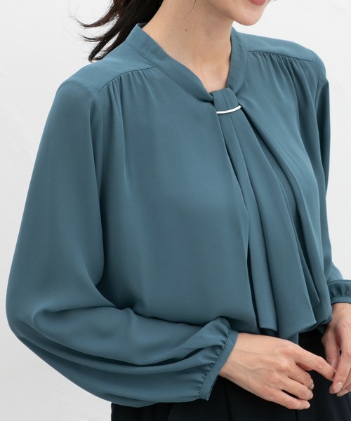 L'UNE ボウタイブラウス　長袖　グリーン　プリーツ ボウタイブラウス【長袖】【2WAY】 (RBL24143-68) | &ress | 紳士服