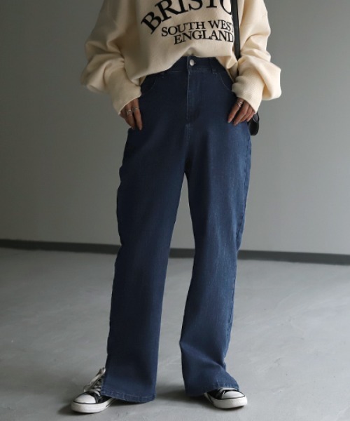HUG.U(ハグユー)の「スリットデニム(デニムパンツ・レディース・インディゴブルー/ライトインディゴブルー・S(レギュラー丈)/S(トール丈)/M(レギュラー丈)/M(トール丈)/L(レギュラー丈)/L(トール丈)/LL(トール丈))」の5枚目の写真
