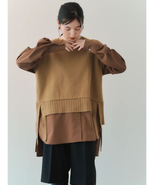 Editt by YECCA VECCA（エディットバイイェッカヴェッカ）の「シャツレイヤードデザインニット（ニット/セーター・レディース・ネイビー/ベージュ・FREE）」の4枚目の写真