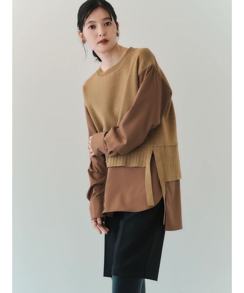 Editt by YECCA VECCA（エディットバイイェッカヴェッカ）の「シャツレイヤードデザインニット（ニット/セーター・レディース・ネイビー/ベージュ・FREE）」の6枚目の写真