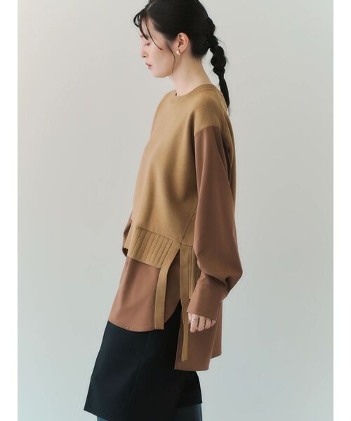 Editt by YECCA VECCA（エディットバイイェッカヴェッカ）の「シャツレイヤードデザインニット（ニット/セーター・レディース・ネイビー/ベージュ・FREE）」の7枚目の写真