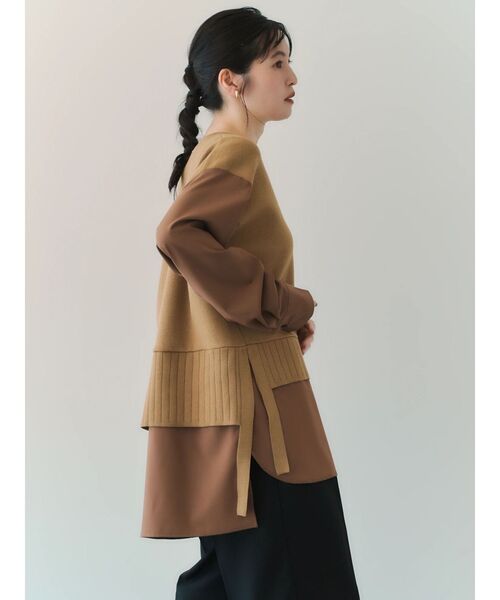Editt by YECCA VECCA（エディットバイイェッカヴェッカ）の「シャツレイヤードデザインニット（ニット/セーター・レディース・ネイビー/ベージュ・FREE）」の8枚目の写真