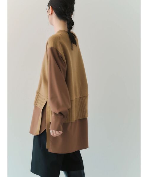 Editt by YECCA VECCA（エディットバイイェッカヴェッカ）の「シャツレイヤードデザインニット（ニット/セーター・レディース・ネイビー/ベージュ・FREE）」の9枚目の写真