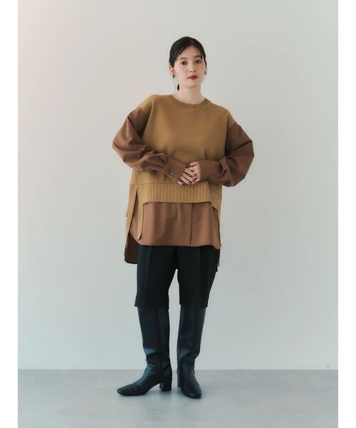 Editt by YECCA VECCA（エディットバイイェッカヴェッカ）の「シャツレイヤードデザインニット（ニット/セーター・レディース・ネイビー/ベージュ・FREE）」の11枚目の写真