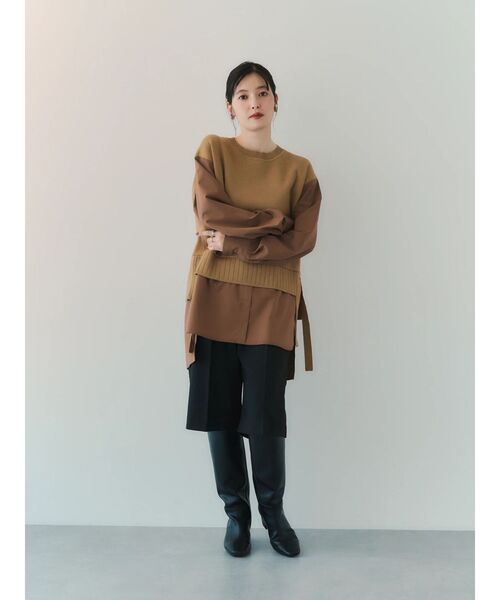 Editt by YECCA VECCA（エディットバイイェッカヴェッカ）の「シャツレイヤードデザインニット（ニット/セーター・レディース・ネイビー/ベージュ・FREE）」の12枚目の写真