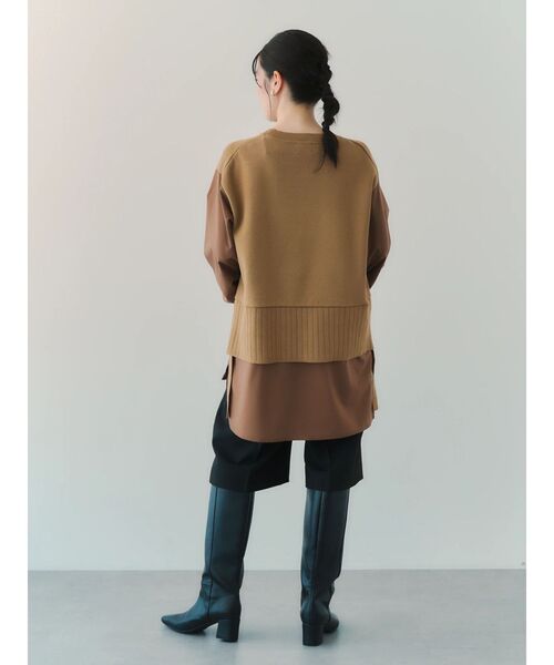 Editt by YECCA VECCA（エディットバイイェッカヴェッカ）の「シャツレイヤードデザインニット（ニット/セーター・レディース・ネイビー/ベージュ・FREE）」の16枚目の写真