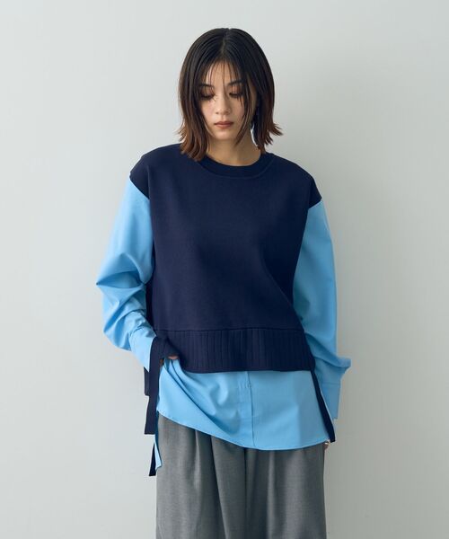 Editt by YECCA VECCA（エディットバイイェッカヴェッカ）の「シャツレイヤードデザインニット（ニット/セーター・レディース・ネイビー/ベージュ・FREE）」の18枚目の写真