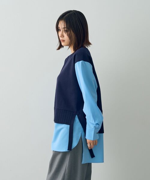 Editt by YECCA VECCA（エディットバイイェッカヴェッカ）の「シャツレイヤードデザインニット（ニット/セーター・レディース・ネイビー/ベージュ・FREE）」の20枚目の写真