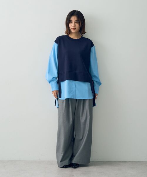 Editt by YECCA VECCA（エディットバイイェッカヴェッカ）の「シャツレイヤードデザインニット（ニット/セーター・レディース・ネイビー/ベージュ・FREE）」の22枚目の写真