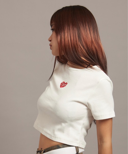 GALLIS ADDICTION(ガリスアディクション)の「GA HEART リブショートTEE(Tシャツ/カットソー・レディース・ホワイト/チャコール/ブラック・FREE)」の6枚目の写真