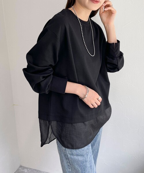 fredy emue(フレディエミュ)の「シアー切替ポンチプルオーバー(Tシャツ/カットソー・レディース・グレイッシュベージュ/オフホワイト/ブラック・38)」の3枚目の写真