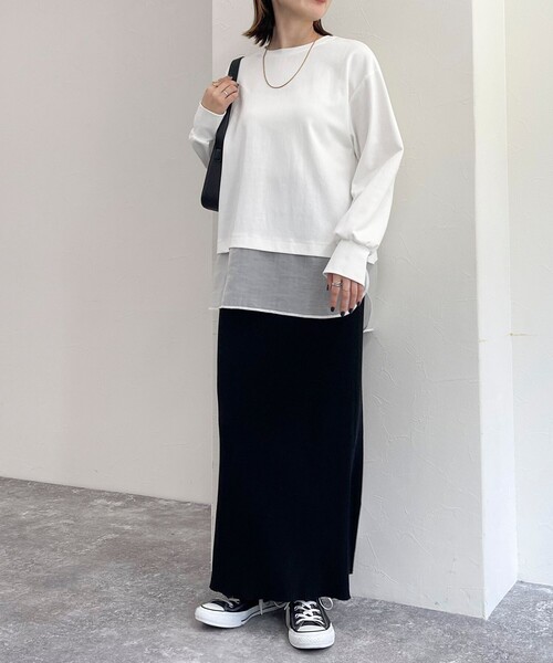 fredy emue(フレディエミュ)の「シアー切替ポンチプルオーバー(Tシャツ/カットソー・レディース・グレイッシュベージュ/オフホワイト/ブラック・38)」の4枚目の写真