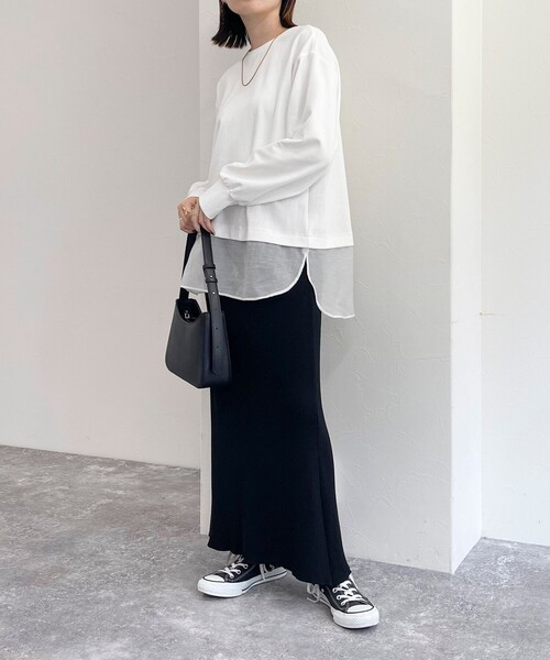 fredy emue(フレディエミュ)の「シアー切替ポンチプルオーバー(Tシャツ/カットソー・レディース・グレイッシュベージュ/オフホワイト/ブラック・38)」の7枚目の写真