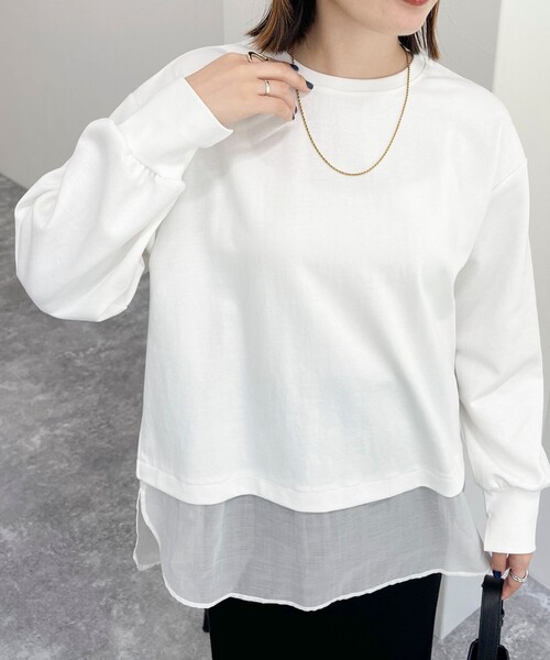 fredy emue(フレディエミュ)の「シアー切替ポンチプルオーバー(Tシャツ/カットソー・レディース・グレイッシュベージュ/オフホワイト/ブラック・38)」の12枚目の写真