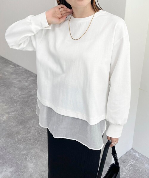 fredy emue(フレディエミュ)の「シアー切替ポンチプルオーバー(Tシャツ/カットソー・レディース・グレイッシュベージュ/オフホワイト/ブラック・38)」の13枚目の写真