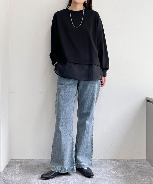 fredy emue(フレディエミュ)の「シアー切替ポンチプルオーバー(Tシャツ/カットソー・レディース・グレイッシュベージュ/オフホワイト/ブラック・38)」の14枚目の写真