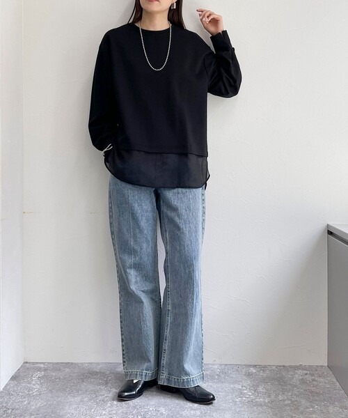 fredy emue(フレディエミュ)の「シアー切替ポンチプルオーバー(Tシャツ/カットソー・レディース・グレイッシュベージュ/オフホワイト/ブラック・38)」の16枚目の写真
