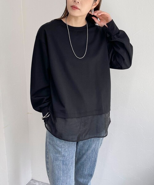 fredy emue(フレディエミュ)の「シアー切替ポンチプルオーバー(Tシャツ/カットソー・レディース・グレイッシュベージュ/オフホワイト/ブラック・38)」の19枚目の写真
