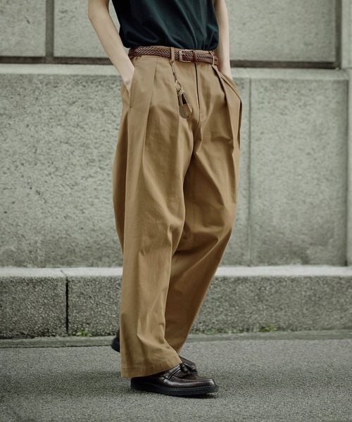 Bleme（ブレム）の「ヘビーツイル ワイドストレート ダブルインタック グルカチノパンツ / ヴィンテージ加工 グルカデニムパンツ（デニムパンツ・メンズ・ブラック/カーキ/グレー/ベージュ/ブラウン/オフホワイト/ブルー/ブラック系/ブルー系/ブルー系2/ブラウン系・XL/S/M/L）」の14枚目の写真