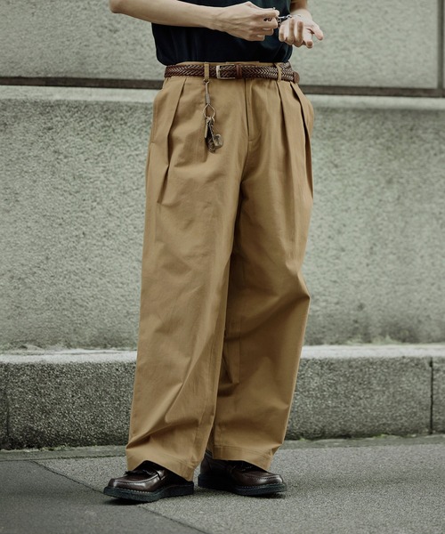 Bleme（ブレム）の「ヘビーツイル ワイドストレート ダブルインタック グルカチノパンツ / ヴィンテージ加工 グルカデニムパンツ（デニムパンツ・メンズ・ブラック/カーキ/グレー/ベージュ/ブラウン/オフホワイト/ブルー/ブラック系/ブルー系/ブルー系2/ブラウン系・XL/S/M/L）」の16枚目の写真