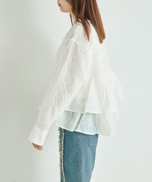 pairmanon(ペアマノン)の「【リンクコーデ】【ママサイズ】シアージャガード サイドフリルブラウス(シャツ/ブラウス・レディース・ブラック/グレー/ホワイト・FREE)」の5枚目の写真